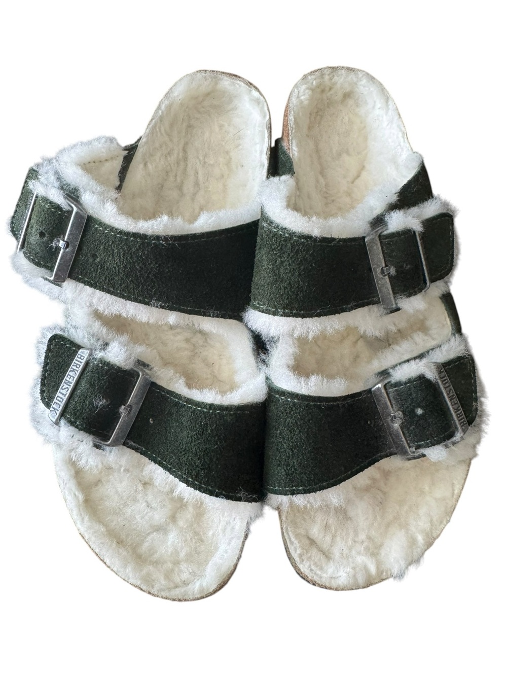 Birkenstock Arizona Shearling leather two strap sandal green size 8 woman’s